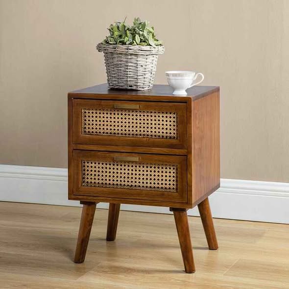 Hardwood Rattan Bed Side