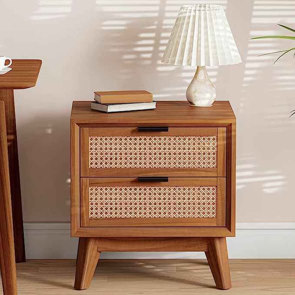 Hardwood Rattan Bed Side