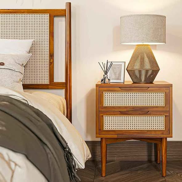 Hardwood Rattan Bed Side