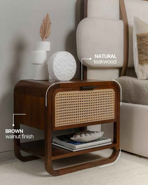 Hardwood Rattan Bed Side